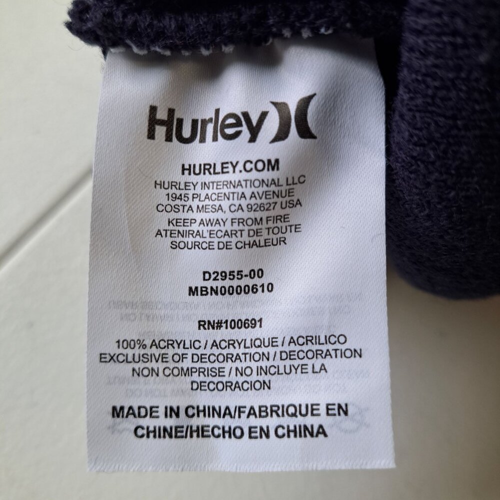 Hurley Navy Blue Knit Pom Beanie Anchor‎ Star Design Acrylic Material Adult OSFM - Picture 4 of 5